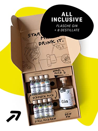 WERBUNG: Mach DEIN Gin – Gin Baukasten bestehend aus Premium Gin Basis und 8 Destillaten – Gin selber machen Set zum sofortigen Genuss – Gin Baukasten Set zum selbermachen - JETZT BEI AMAZON KAUFEN!