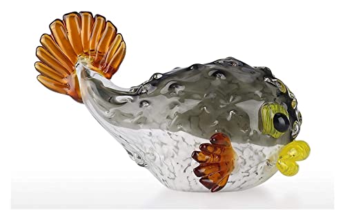 Statue poisson globe en pâte de verre colorée pour décoration de table