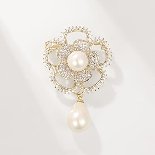 Ailonmei Elegant Pearl Flower Designer Brooch Pins Broches Costume Jewelry For Women Fashion Christmas Gift (Elegant Camellia) #TOP1