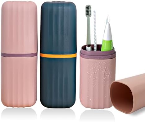 2 Pack PortableToothbrush Cup Case, Travel Toothbrush Holders with Cover, Travel Toothbrush and Toothpaste Storage Carrier Containers for Traveling Camping School Business Trip Bathroom