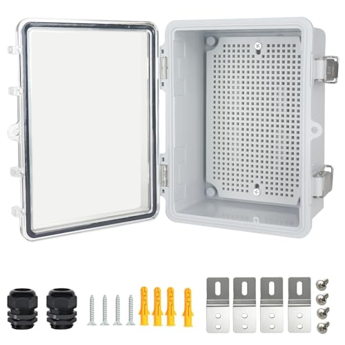 Qukipet Electrical Junction Box, IP67 Waterproof Outdoor Box ABS Plastic Enclosure with Stainless Steel Latches & Brackets, Hinge Cover Project Box with Mounting Plate 7.1"x5.1"x3.5"