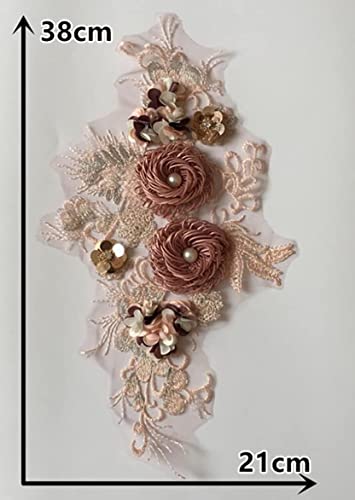Ruinuo 3D Lace Beads Flower Applique Patches Sew On Patches Floral Embroidered Appliques Colorful Sewing Wedding Dress Handmade Decor Rose #TOP1