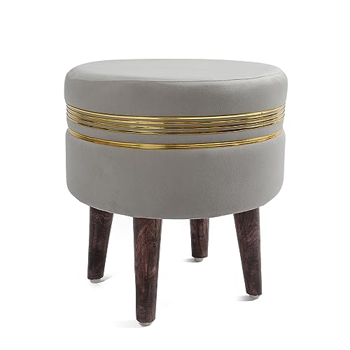 Image of NACIA Velvet Ottoman Pouffes Stool for Living Room Wooden Sitting Furniture Footrest Footstool for Foot Rest Upholstered Foam Cushioned Puffy for Home Decor, Dressing Table Stool (17 inch Height, Grey)