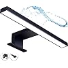 Led-spiegellamp met stekker, badkamerlamp, make-uplamp, zwart, mat, wandlamp, opbouwlamp, kastverlichting, klemlamp, neutraal wit, 230 V, 220 lm, IP44, 300 mm
