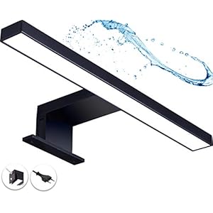 Led-spiegellamp met stekker, badkamerlamp, make-uplamp, zwart, mat, wandlamp, opbouwlamp, kastverlichting, klemlamp, neutraal wit, 230 V, 220 lm, IP44, 300 mm