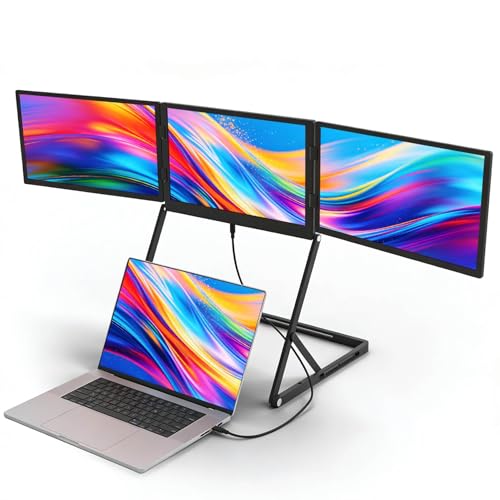 Image of 15.6'' Laptop Screen Extender Portable Triple Monitor | 1920x1080 IPS 3-Screen Foldable Display, Quad Screen View Workstation for 13.6 inch-17 inch Laptops,USB-C & Mini H /D Interface