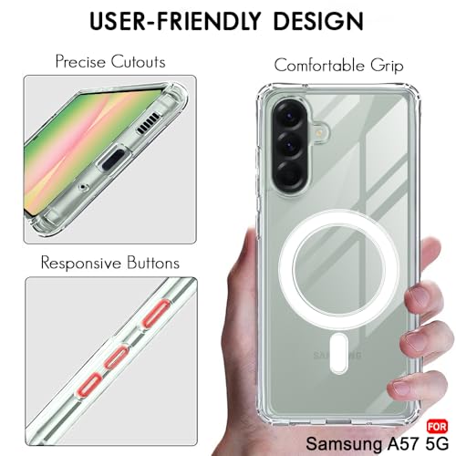 Image of TheGiftKart Back Cover for Samsung Galaxy A57 5G Case Compatible with MagSafe | Hybrid Crystal Clear Shockproof Design | Camera Protection Bump | Galaxy A57 Back Cover (PC & TPU, Transparent)