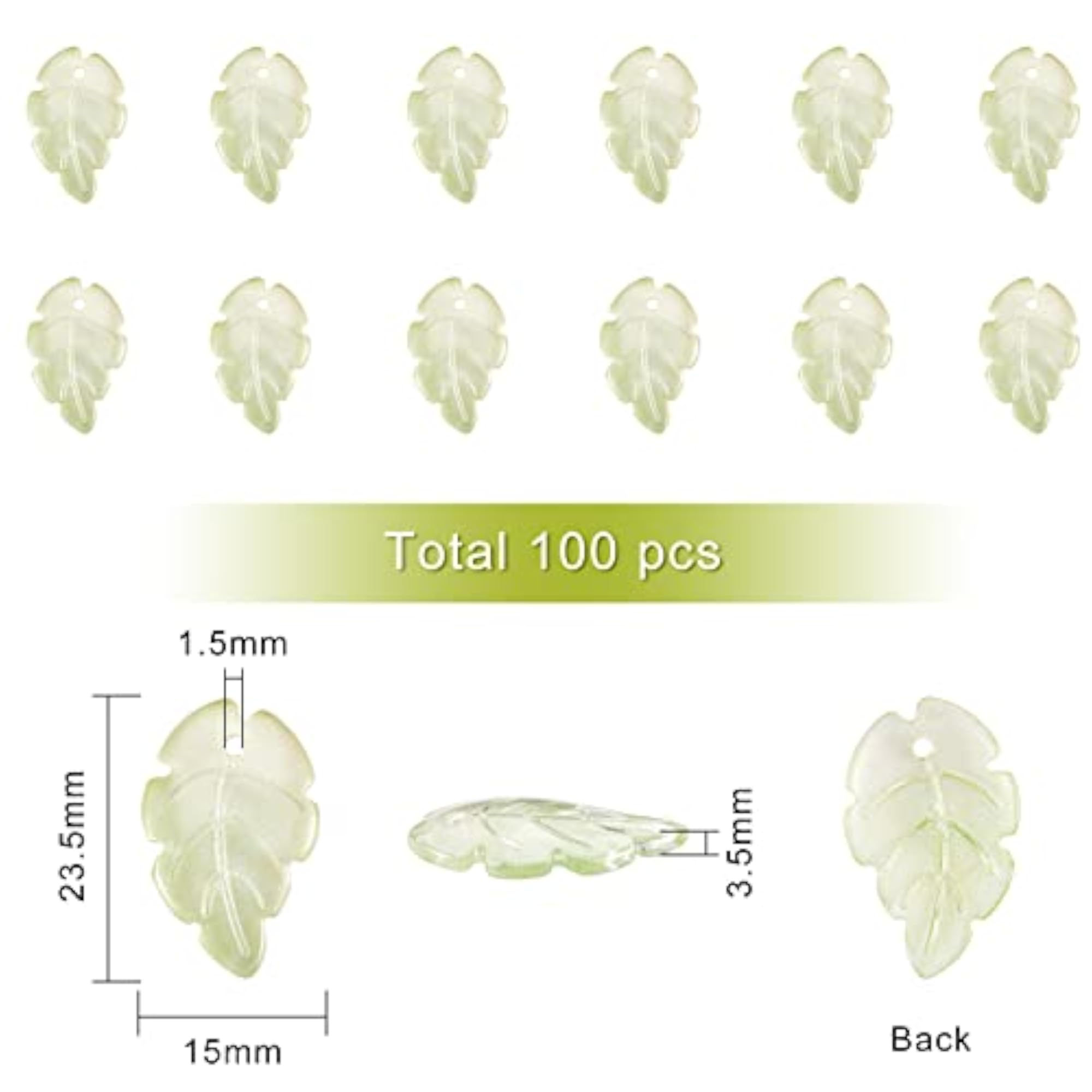 100pcs Emerald Glitter Leaf Charms for DIY Craft