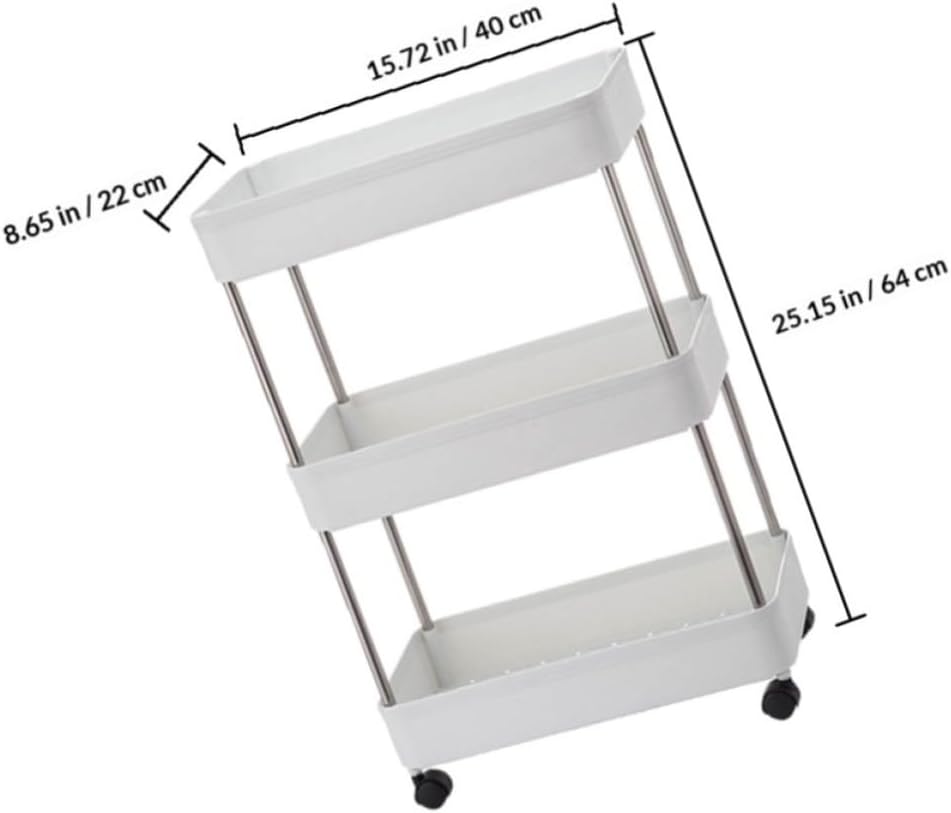 MAGICLULU White 3-Shelf Rolling Storage Rack with Lockable Wheels, Lightweight Pp and Stainless Steel Bathroom and Kitchen Organizer Shelf with Large Capacity for Living Room and Study