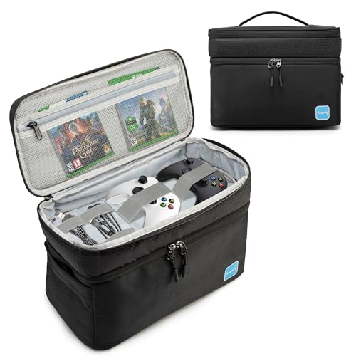 Game Console Carrying Case Compatible with Xbox Series X, Portable Travel Storage Bag Comes with Protective, Enough Space for Storing Game Controllers, Cables, and Other Accessories.(Black)