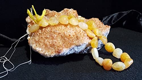 LKBEADS Żółty kolor chalcedon gładka forma koraliki w kształcie samorodków 38 cm, wyraziste koraliki, naturalne koraliki chalcedonowe 15,2 mm x 14 mm do 18,7 mm x 14,6 mm