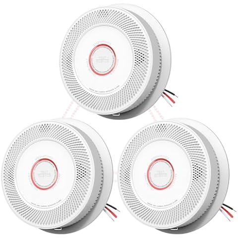 Ecoey Hardwired Smoke and Carbon Monoxide Detector, Hardwired Interconnected Fire Alarms Carbon Monoxide Alarms with Replaceable AA Battery Backup, 2-in-1 Smoke and CO Detector, A8612B-6AR, 3 Packs Cover