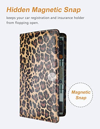 Yarnic Leopard Car Registration And Insurance Holder, Car Document Holder With Magnetic Closure, Car Organizer Vehicle Glove Box Compartment Organizer, Car Wallet Accessories Case For Teens Men Women #TOP4