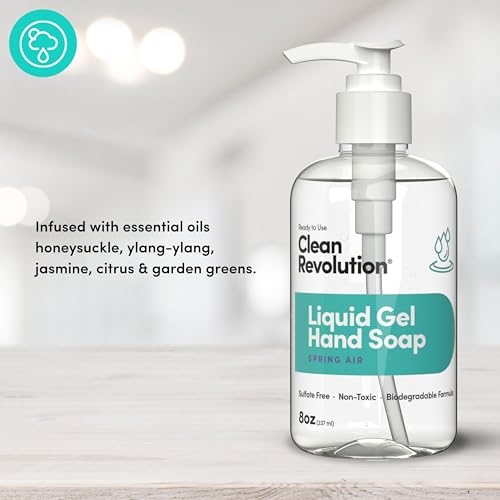 Image of Clean Revolution Liquid Gel Hand Soap with Real Essential Oils - Sulfate-Free Gel Hand Wash, Moisturizing, Non-Toxic Formula, Made in the USA (Spring Air) 8 Fl Oz