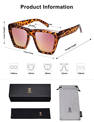 Sojos Vintage Oversized Square Cat Eye Polarized Sunglasses For Women Trendy Fashion Cateye Style Sunglasses Sj2179 With Leopard Print Frame/Rose Mirrored Lens #TOP4