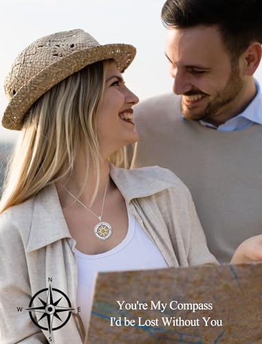 Birthday Gifts for Wife Compass Birthstone Jewelry Wife Birthday Gift Ideas Sterling Silver North Star Necklace I'd be Lost Without You Mothers Day Jewelry2