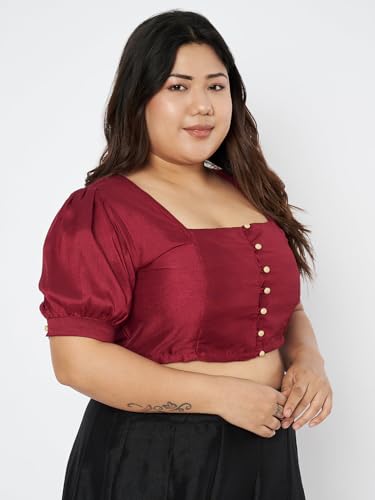 Image of studio rasa Women's Plus Size Silk Blend Button Down Crop Top for Wedding Festive Party