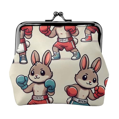 Pu Leather Buckle Coin Purse Boxing-Rabbits Girls Kiss-Lock Change Purse Wallets