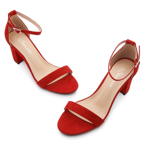 Image of Shoe Land Low Chunky Heels for Women Open Toe Ankle Strap Block Heel Sandals 3 Inch Dressy Heels for Wedding Party Date Night