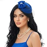 Poualss Fascinator Hat for Women Veil Fascinators Tea Party Wedding Retro Pillbox Hats for Cocktail Dresses Accessories (Blue)