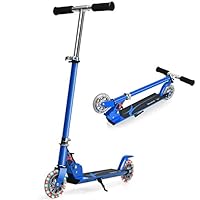 GYMAX Kids Stunt Scooter, Folding Kick Push Scooter with 2 Flashing Wheels and Adjustable T-bar, Perfect as a Gift for 4-13 Years Boys Girls