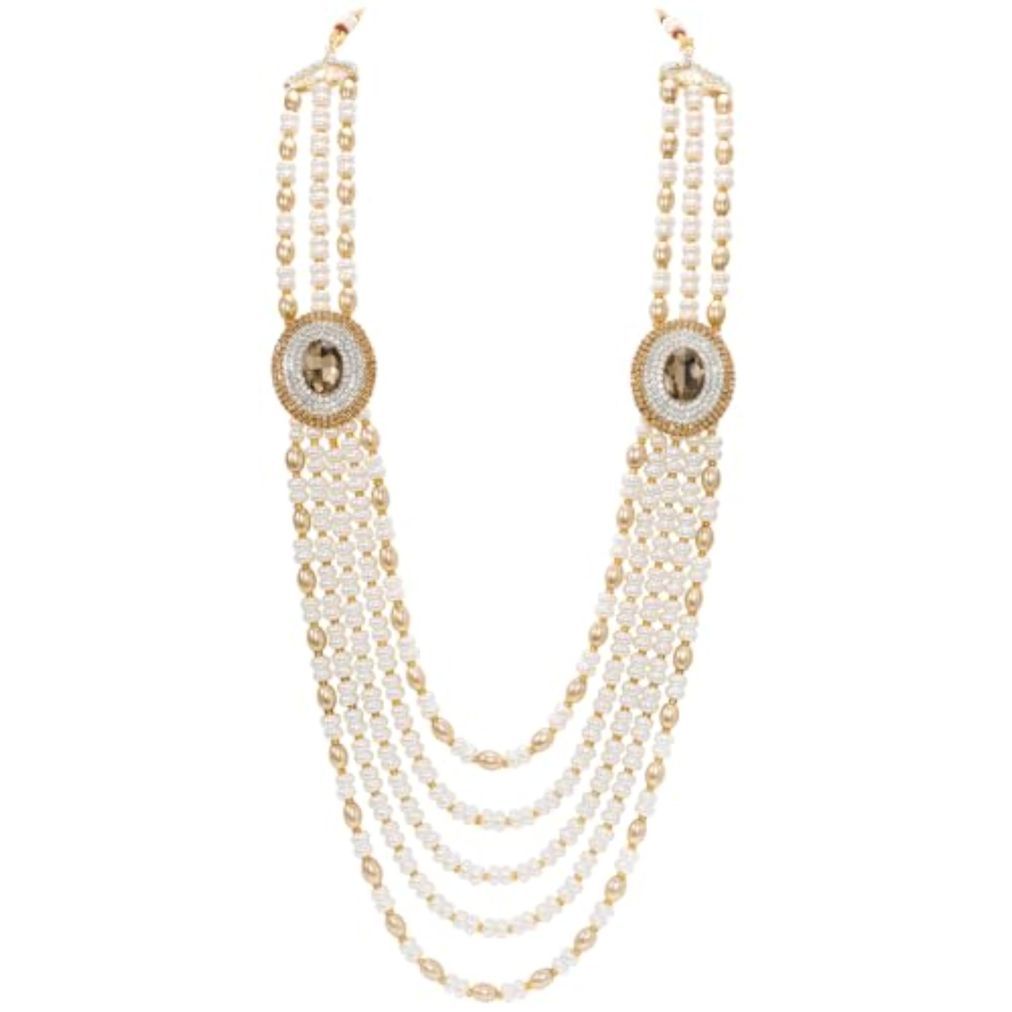 Champagne White Multi Layer Shervani Haar Necklace, Men's Ethnic Jewellery