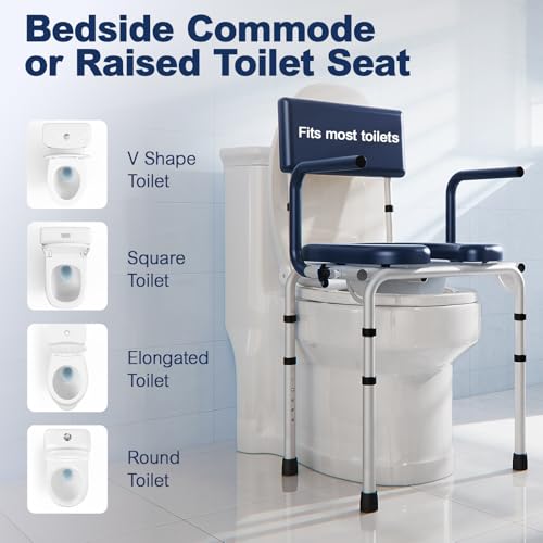 HolyHeal Drop Arm Bedside Commode, Commode Toilet with Padded Seat and Backrest, 400lbs Capacity, 6.3QT Removable Bucket and Splash Guard, Adjustable Height Portable Toilet for Adults, Blue by HOLYHEAL - Image 7