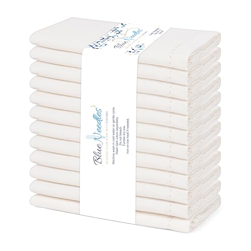 Blue Needles Set of 12 Hemstitch Linen Napkins 100% Cotton Cream Cloth Dinner Napkins 18x18 inches, Soft, Reusable, Absorbent, Washable, Ideal for Spring Summer Easter Events, Parties & Everyday Use
