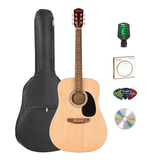 Fender Dreadnought Acoustic Guitar - Natural Bundle with Gig Bag, Tuner, Strings, Picks, and Austin Bazaar Instructional DVD