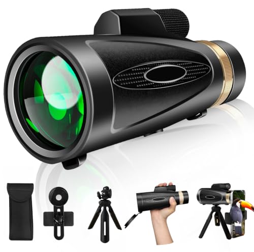 Image of Monocular Telescope 12X60 HD High Power with Smartphone Adapter Tripod Larger Vision Monoculars for Adults with BAK4 Prism & FMC Lens Suitable for Bird Watching Hiking Camping Wildlife-Black