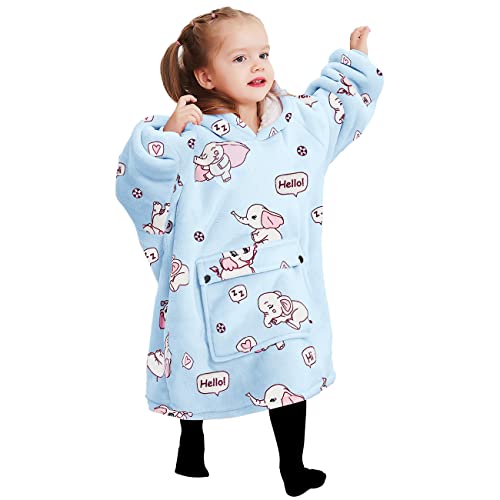 Image of KFUBUO Wearable Blanket Hoodie for Kids With Pocket Toddlers 2-6 Year Old | Elephant, Sherpa, Heavy Material, Oversized Sweatshirt Blanket, Kids Blanket, Girl Boy Gifts, Cozy Gifts for Kids