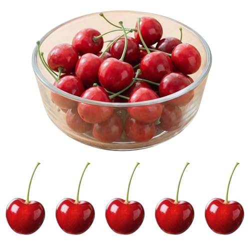 Amzlysdok 25PCS Fake Cherries Artificial Plastic Cherries Fake Fruit Decor Simulation Vibrant Colors Cherry Party Decorations for Cake Decorations Home Kitchen Photography Prop DIY Projects(Red)