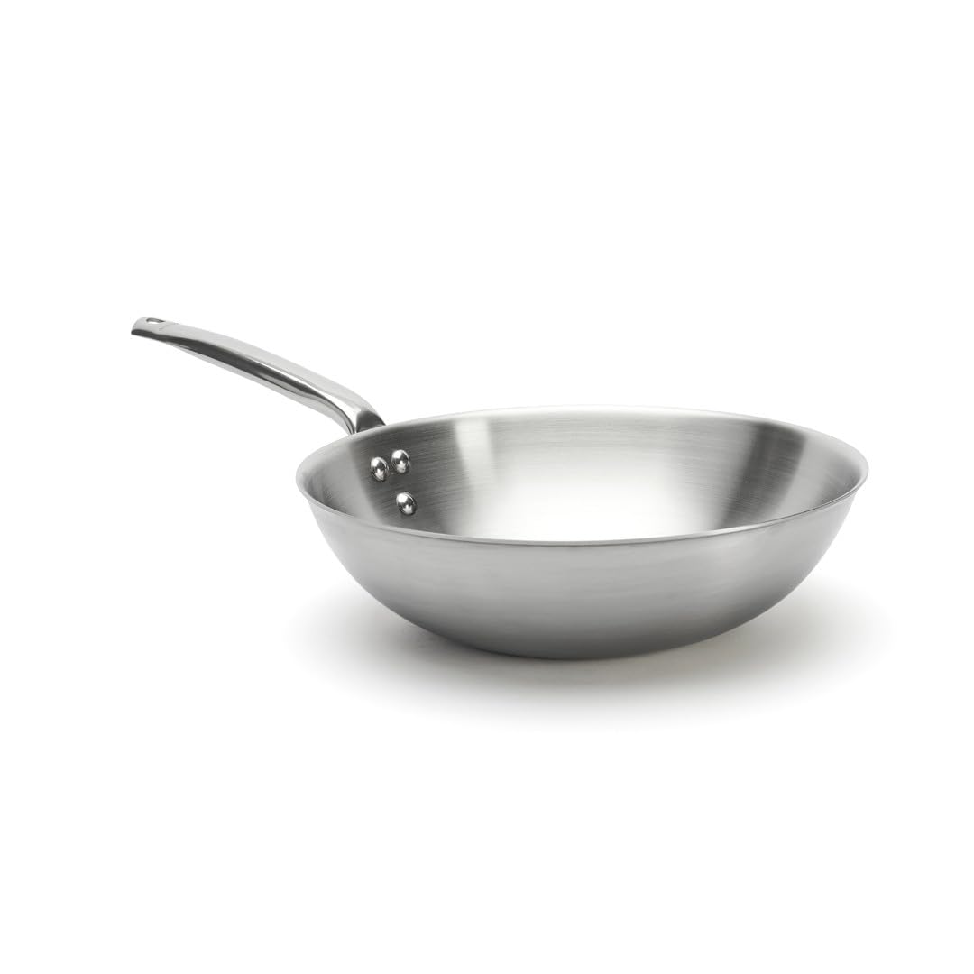 De Buyer - Wok in Acciaio Inox a 3 Strati ALCHIMY - 32 cm - Made in Francia, Senza PFAS, Master of Cooking, Inox 18/10, Tutti i fuochi + Forno, Finitura Lucida Spazzolata, Grigio