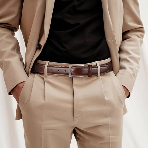 Image of MILORDE Men's Leather Dress Belt 2Pack, Handmade, Genuine Leather, Fashion & Classic Designs for Work Business and Casual