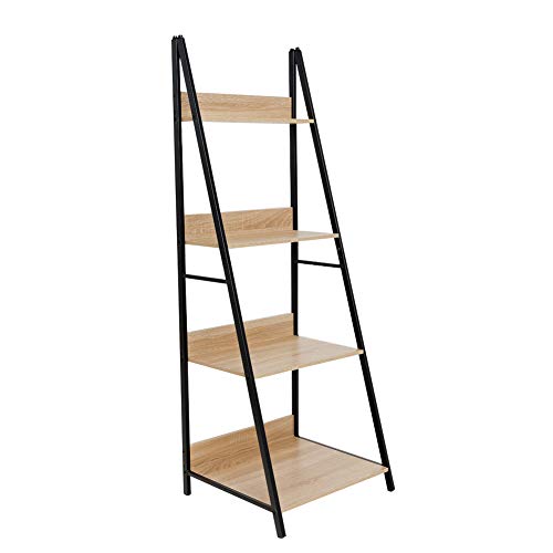 C-Hopetree Escalera Escritorio Estudiante Ordenador Portátil Escritorio Mesa de Oficina de Aspecto Industrial Madera Marco de Metal Negro Rústico Ladder Shelf multicolor