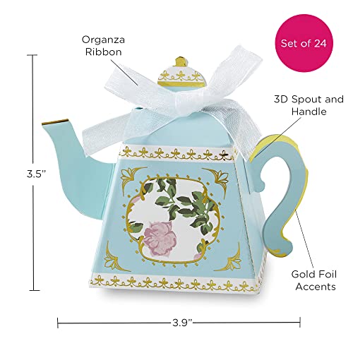 Kate Aspen, Vintage Floral Tea Party Collection, Teapot Tea Party Favor Box, One Size, Blue & Gold Foil (28592Na), Teapot Favor Box With Gold Foil (Set Of 24) #TOP5