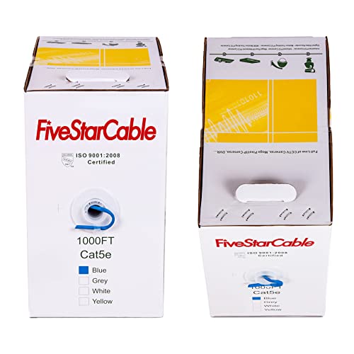 Fivestarcable Cat5E Cmp 1000Ft Plenum Cable Utp 24 Awg Solid Fire Shielded Cmp- Rated Twisted Pair 350Mhz Lan Network Wire, Bulk Ethernet Cable, Blue With Eia/Tia Standards By Etl And Csa-Listed #TOP3