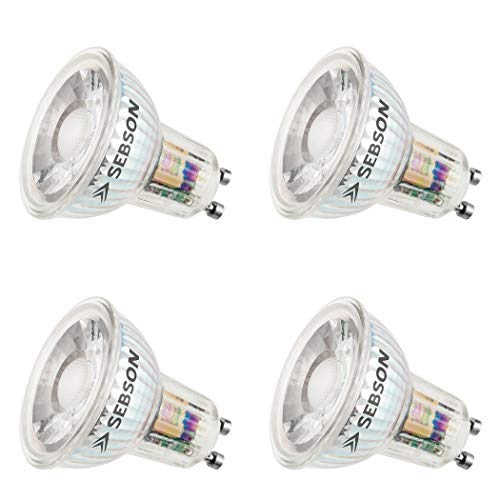 SEBSON® Ra 95 Serie + flimmerfrei, GU10 LED Lampe 5W warmweiß, ersetzt 35W, 380lm, 3000K, 230V LED Leuchtmittel, ø50x54mm, 4er Pack