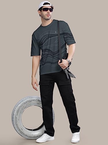 Image of BULLMER Peach Trendy Front Printed oversized Round Neck T-shirt for men
