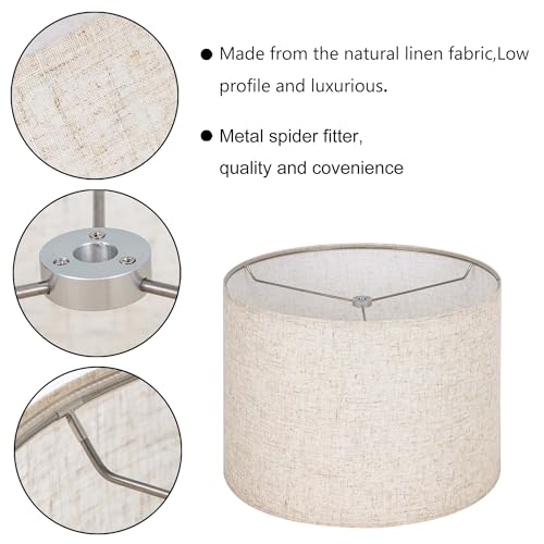Wellmet Linen Set of 2 Drum Lampshades, Easy Assembly Required 14" Top x 14" Bottom x 11" High Replacement Lamp Shades, Fabric Lampshades for Table Lamps Floor Lamps, Metal Spider Fitter by Wellmet - Image 4