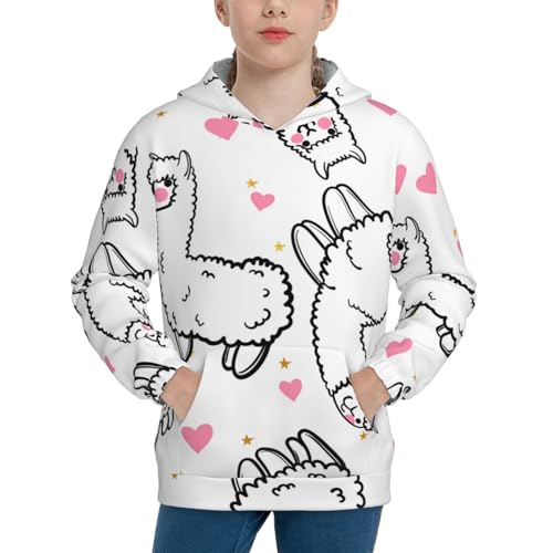 Alpacas and Hearts Kid Hoodies Boys Sweatshirts Girls Pullover with Pocket