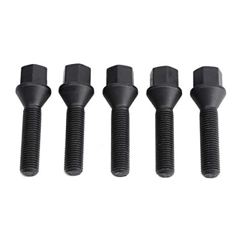12x1.5mm Tuner Lug Bolts, KSP Conical Seat Extended 40mm Shank 17mm Hex for Aftermarket Wheels, 5PCS Black Cover