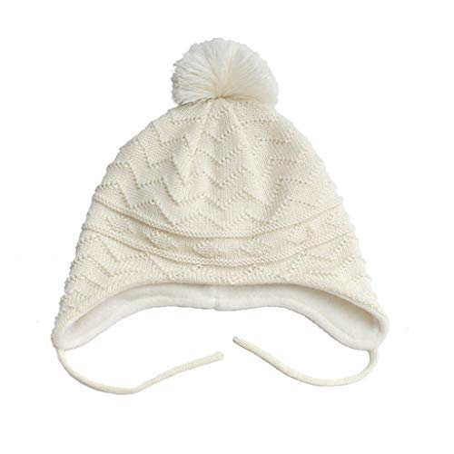 Fandecie Bonnet en Coton doublé bébé avec Cache-Oreilles l'automne et l'hiver Bonnet Tricotés à Pompon 0-5 Ans Cover