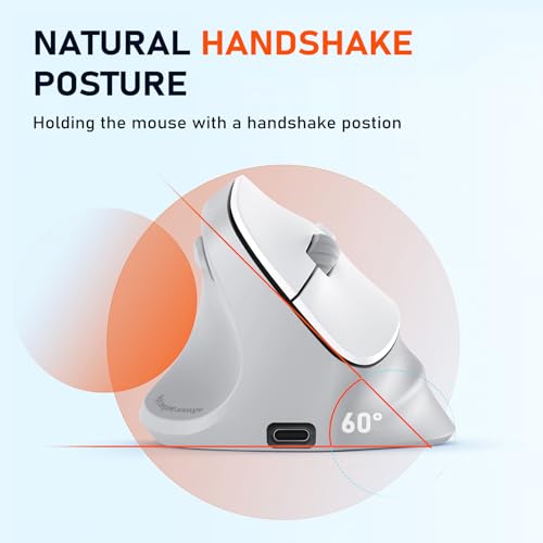 Image of MEETION Left-Handed Wireless Ergonomic Vertical Mouse, Rechargeable - Gray