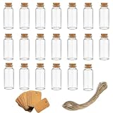 X-YSUNEAS 10ml Mini-Glasflaschen mit Korken – Kleine Glasfläschchen mit Etiketten Schnur, Gläschen für Hochzeitsgeschenke, DIY-Basteln, Wunschflaschen, Gewürzaufbewahrung, Laborproben (20 Stück)