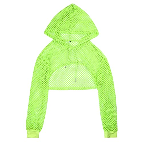 Rave Outfit Damen Langarm Netzoberteil Bauchfreies Mesh Netz Oberteil...