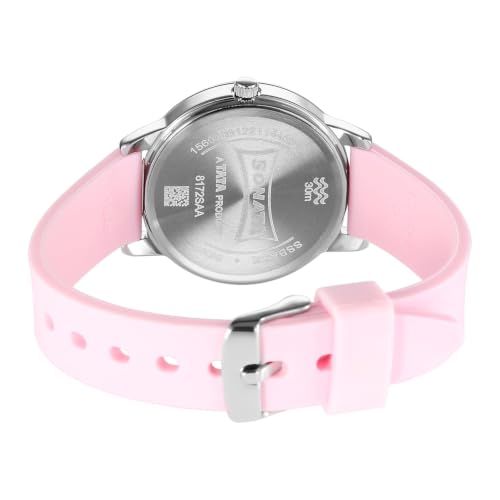 Image of Sonata Plain 3 Hands Metal Silver White Round Dial Pink-Silicon Spray Polyurethane Strap Mens Watch - 8172SP01