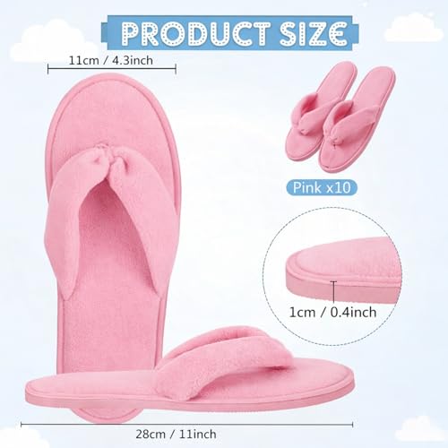 Image of Unittype 10 Pairs Spa Slippers Flip Flops Thong Sandal Slippers Soft Coral Fleece for House Guest Hotel