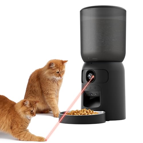 BrooBirder 6L WIFI Automatic Cat Feeder with Dual Camera, Adjustable View, AI Mobile Tracking & Notifications, 10 Scheduled Meals & Log, Micro & Backup Power Supply