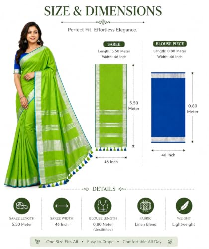 Image of HAIDER ALI AND SONS Grey Cotton Linen Saree for Women | Soft Linen Slub Blend Saree with Running Blouse Piece | Lightweight Handloom Style Saree | Office, Casual, Party & Festival Wear 